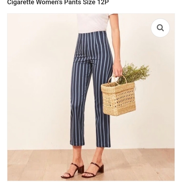 Reformation Women's Marlon High Rise Striped Cigarette Blue & White Pants Size 4 - Picture 15 of 15